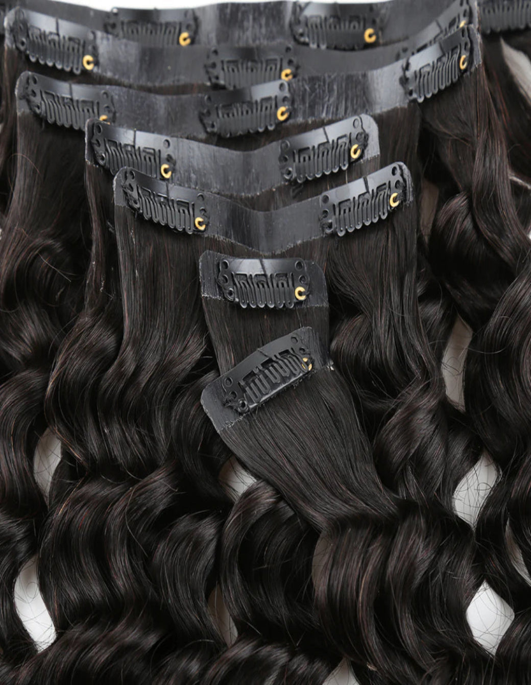 Curly Seamless Clip in Hair Extensions Natural Black 7 Pcs