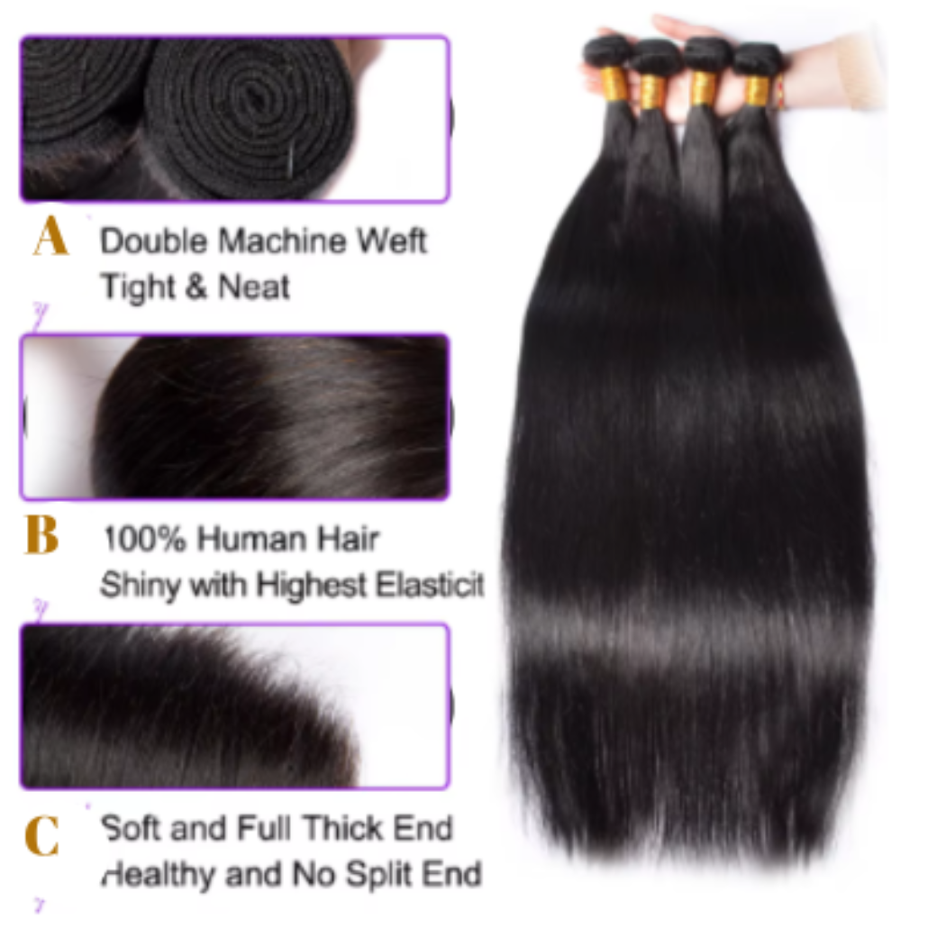 Straight Bundles with Closure 9A Virgin Hair Bundles One Donor Hair.