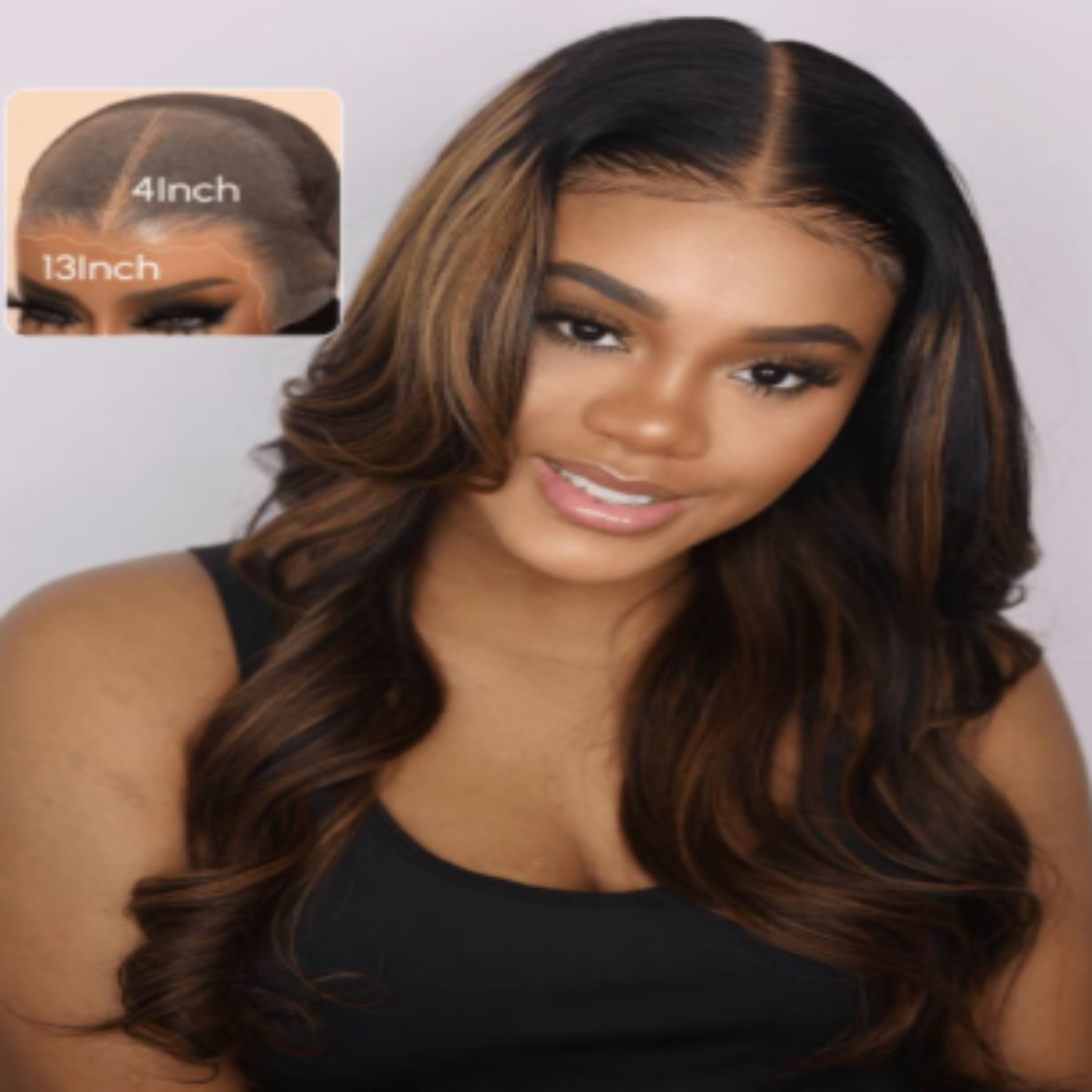 Glueless Frontal Wig Balayage Highlight Body Wave 13X4 HD Pre Cut Lace Front Wigs Human Hair Pre Bleached Knots Human Hair Wig Pre Plucked 150% Density