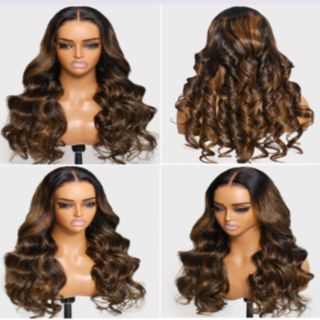 Glueless Frontal Wig Balayage Highlight Body Wave 13X4 HD Pre Cut Lace Front Wigs Human Hair Pre Bleached Knots Human Hair Wig Pre Plucked 150% Density