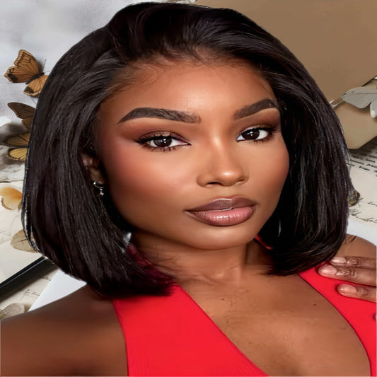 Yaki Straight Bob Wig Pre Cut Pre Bleached 7x5 Lace Closure Glueless Wigs