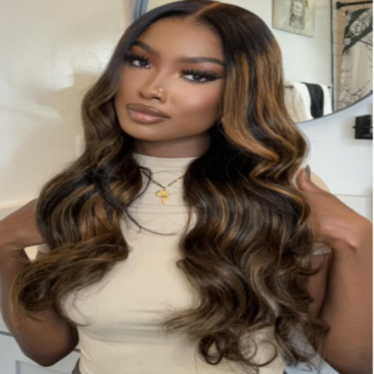 Glueless Frontal Wig Balayage Highlight Body Wave 13X4 HD Pre Cut Lace Front Wigs Human Hair Pre Bleached Knots Human Hair Wig Pre Plucked 150% Density